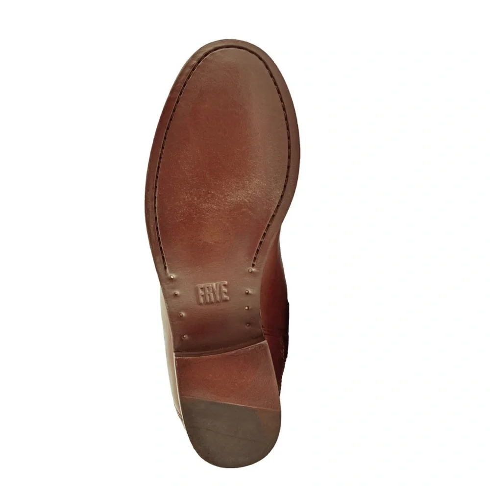 FRYE Leather Tall Boots in Cognac Brown, Western Inside Zip Size 5M NEW